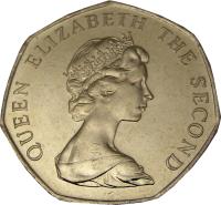 obverse of 50 Pence - Elizabeth II - Smaller; 2'nd Portrait (1998 - 1999) coin with KM# 14.2 from Falkland Islands. Inscription: QUEEN ELIZABETH THE SECOND