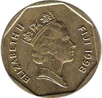 obverse of 1 Dollar - Elizabeth II - 3'rd Portrait (1995 - 2000) coin with KM# 73 from Fiji. Inscription: ELIZABETH II FIJI 2000