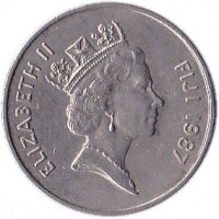 obverse of 10 Cents - Elizabeth II - 3'rd Portrait (1986 - 1987) coin with KM# 52 from Fiji. Inscription: ELIZABETH II FIJI 1987