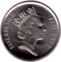 obverse of 5 Cents - Elizabeth II - 3'rd Portrait (2009 - 2010) coin with KM# 119 from Fiji. Inscription: ELIZABETH II FIJI 2009