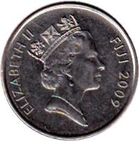 obverse of 10 Cents - Elizabeth II - 4'th Portrait (2009 - 2010) coin with KM# 120 from Fiji. Inscription: ELIZABETH II FIJI 2009