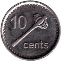 reverse of 10 Cents - Elizabeth II - 4'th Portrait (2009 - 2010) coin with KM# 120 from Fiji. Inscription: 10 cents