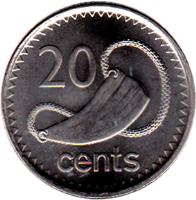 reverse of 20 Cents - Elizabeth II - 4'th Portrait (2009 - 2010) coin with KM# 121 from Fiji. Inscription: 20 cents