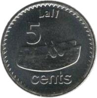 reverse of 5 Cents (2012 - 2013) coin with KM# 332 from Fiji. Inscription: Lali 5 cents