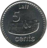 Fiji coin 5 Cents (2012 - 2013) reverse reverse of 5 Cents (2012 - 2013) coin with KM# 332 from Fiji. Inscription: Lali 5 cents