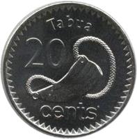reverse of 20 Cents (2012 - 2013) coin with KM# 334 from Fiji. Inscription: Tabua 20 cents