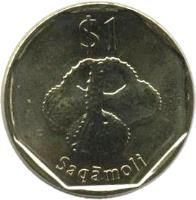 reverse of 1 Dollar (2012 - 2013) coin with KM# 336 from Fiji. Inscription: $1 Saqāmoli