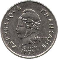 French Polynesia coin 10 Francs (1972 - 2005) obverse obverse of 10 Francs (1972 - 2005) coin with KM# 8 from French Polynesia. Inscription: RÉPUBLIQUE FRANÇAISE I · E · O · M 1986 R. JOLY