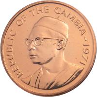 obverse of 1 Butut (1971 - 1974) coin with KM# 8 from Gambia. Inscription: REPUBLIC OF THE GAMBIA 1974