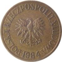 Poland coin 5 Złotych (1975 - 1988) obverse obverse of 5 Złotych (1975 - 1988) coin with Y# 81 from Poland. Inscription: POLSKA · RZECZPOSPOLITA · LUDOWA · 1984 ·