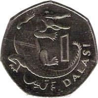 Gambia coin 1 Dalasi (2008 - 2016) reverse reverse of 1 Dalasi (2008 - 2016) coin with KM# 59a from Gambia. Inscription: 1 DALASI