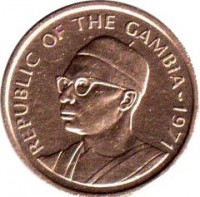 Gambia coin 5 Bututs (1971) obverse obverse of 5 Bututs (1971) coin with KM# 9 from Gambia. Inscription: REPUBLIC OF THE GAMBIA 1971