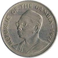 obverse of 50 Bututs (1971) coin with KM# 12 from Gambia. Inscription: REPUBLIC OF THE GAMBIA 1971