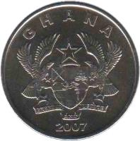 Ghana coin 5 Pesewas (2007 - 2012) obverse obverse of 5 Pesewas (2007 - 2012) coin with KM# 38 from Ghana. Inscription: GHANA 2007