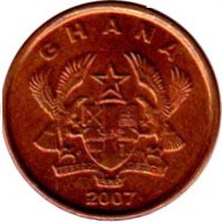 Ghana coin 1 Pesewa (2007) obverse obverse of 1 Pesewa (2007) coin with KM# 37 from Ghana. Inscription: GHANA 2007