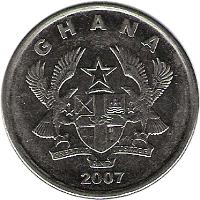 obverse of 20 Pesewas (2007) coin with KM# 40 from Ghana. Inscription: GHANA 2007