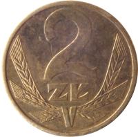 reverse of 2 Złote (1975 - 1988) coin with Y# 80 from Poland. Inscription: 2 ZŁ