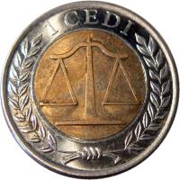 Ghana coin 1 Cedi (2007) reverse reverse of 1 Cedi (2007) coin with KM# 42 from Ghana. Inscription: 1 CEDI