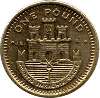 reverse of 1 Pound - Elizabeth II - 4'th Portrait (1998 - 2002) coin with KM# 869 from Gibraltar. Inscription: · ONE POUND · MONTIS INSIGNIA CALPE