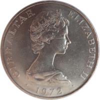 obverse of 25 New Pence - Elizabeth II - Silver Wedding (1972) coin with KM# 6 from Gibraltar. Inscription: GIBRALTAR ELIZABETH II · 1972 ·