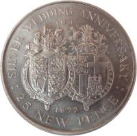 reverse of 25 New Pence - Elizabeth II - Silver Wedding (1972) coin with KM# 6 from Gibraltar. Inscription: SILVER WEDDING ANNIVERSARY 1947 1972 : 25 NEW PENCE :