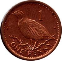 reverse of 1 Penny - Elizabeth II - 3'rd Portrait (1995 - 1997) coin with KM# 20a from Gibraltar. Inscription: 1 · ONE PENNY ·