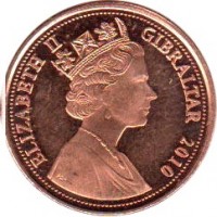 Gibraltar coin 1 Penny - Elizabeth II - 3'rd Portrait (2010 - 2011) obverse obverse of 1 Penny - Elizabeth II - 3'rd Portrait (2010 - 2011) coin with KM# 1098 from Gibraltar. Inscription: ELIZABETH II GIBRALTAR 2010