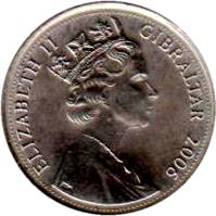 Gibraltar coin 5 Pence - Elizabeth II - Type 2; 3'rd Portrait (2010 - 2011) obverse obverse of 5 Pence - Elizabeth II - Type 2; 3'rd Portrait (2010 - 2011) coin with KM# 1081 from Gibraltar. Inscription: ELIZABETH II GIBRALTAR 2011