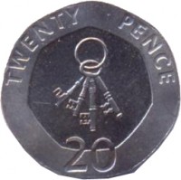 reverse of 20 Pence - Elizabeth II - 3'rd Portrait (2012) coin with KM# 1103 from Gibraltar. Inscription: TWENTY PENCE 20