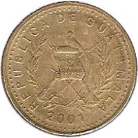 obverse of 50 Centavos (1998 - 2012) coin with KM# 283 from Guatemala. Inscription: REPUBLICA DE GUATEMALA 2001