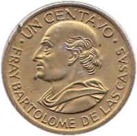 reverse of 1 Centavo (1965 - 1970) coin with KM# 265 from Guatemala. Inscription: UN CENTAVO . FRAY BARTHOLOME DE LAS CASAS .