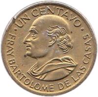 Guatemala coin 1 Centavo (1965 - 1970) reverse reverse of 1 Centavo (1965 - 1970) coin with KM# 265 from Guatemala. Inscription: UN CENTAVO . FRAY BARTHOLOME DE LAS CASAS .