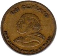 Guatemala coin 1 Centavo (1949 - 1954) reverse reverse of 1 Centavo (1949 - 1954) coin with KM# 254 from Guatemala. Inscription: UN CENTAVO FRAY BARTOLOME DE LAS CASAS