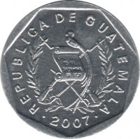 Guatemala coin 1 Centavo (1999 - 2007) obverse obverse of 1 Centavo (1999 - 2007) coin with KM# 282 from Guatemala. Inscription: REPUBLICA DE GUATEMALA 2007