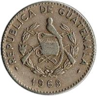 obverse of 5 Centavos (1965 - 1970) coin with KM# 266 from Guatemala. Inscription: REPUBLICA DE GUATEMALA 1970
