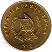 Guatemala coin 1 Centavo (1972 - 1973) obverse obverse of 1 Centavo (1972 - 1973) coin with KM# 273 from Guatemala.
