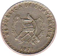 obverse of 10 Centavos (1971) coin with KM# 271 from Guatemala.