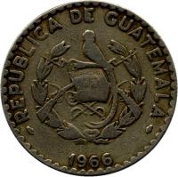 Guatemala coin 25 Centavos (1965 - 1966) obverse obverse of 25 Centavos (1965 - 1966) coin with KM# 268 from Guatemala. Inscription: REPUBLICA DE GUATEMALA 1966