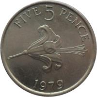 reverse of 5 Pence - Elizabeth II (1977 - 1982) coin with KM# 29 from Guernsey. Inscription: FIVE 5 PENCE 1982