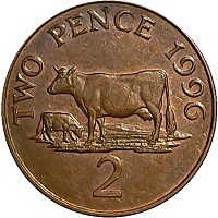 Copper plated Steel coin Guernsey KM# 41a TWO PENCE 1996. 2.