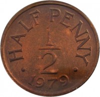 reverse of 1/2 Penny - Elizabeth II (1979) coin with KM# 33 from Guernsey. Inscription: HALF PENNY 1 - 2 · 1979 ·