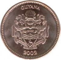 obverse of 1 Dollar (1996 - 2012) coin with KM# 50 from Guyana. Inscription: GUYANA 2002