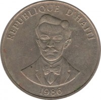 obverse of 20 Centimes (1986 - 1991) coin with KM# 152 from Haiti. Inscription: REPUBLIQUE D'HAÏTI 1991