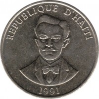 Haiti coin 50 Centimes (1986 - 1991) obverse obverse of 50 Centimes (1986 - 1991) coin with KM# 153 from Haiti. Inscription: REPUBLIQUE D'HAITI 1991
