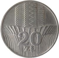 Poland coin 20 Złotych (1973 - 1976) reverse reverse of 20 Złotych (1973 - 1976) coin with Y# 67 from Poland. Inscription: 20 ZŁ