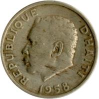 Haiti coin 10 Centimes (1958 - 1970) obverse obverse of 10 Centimes (1958 - 1970) coin with KM# 63 from Haiti. Inscription: REPUBLIQUE D'HAÏTI 1958