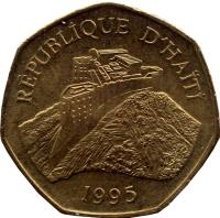 obverse of 1 Gourde (1995 - 2011) coin with KM# 155 from Haiti. Inscription: REPUBLIQUE D'HAITI 1995