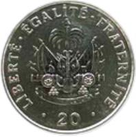 Haiti coin 20 Centimes (1995 - 2000) reverse reverse of 20 Centimes (1995 - 2000) coin with KM# 152a from Haiti. Inscription: LIBERTÉ · ÉGALITÉ · FRATERNITÉ L'UNION FAIT LA FORCE · 20 ·