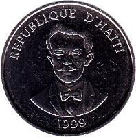 obverse of 50 Centimes (1995 - 2011) coin with KM# 153a from Haiti. Inscription: REPUBLIQUE D'HAITI 1995