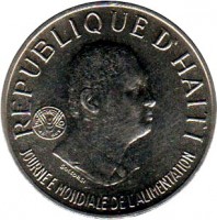 Haiti coin 20 Centimes - FAO (1981) obverse obverse of 20 Centimes - FAO (1981) coin with KM# 147 from Haiti. Inscription: REPUBLIQUE D'HAITI JOURNEE MONDIALE DE L'ALIMENTATION